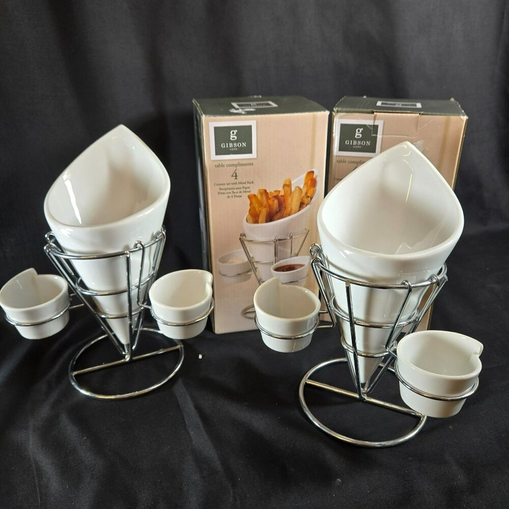 PAIR Gibson Table Compliments 4-Piece French Fry Appetizer Serving Set Ceramic